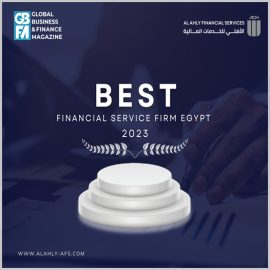 Al Ahly financial services was awarded  " Best financial services firm " in Egypt during 2023, by " Global Business and Financial magazine" The award is a testimony of our strong presence in capital markets and our capabilities to provide innovative financial services.